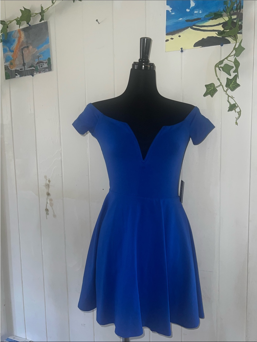 🍓🌹 Express Royal Blue Off-Shoulder Fit & Flare Dress